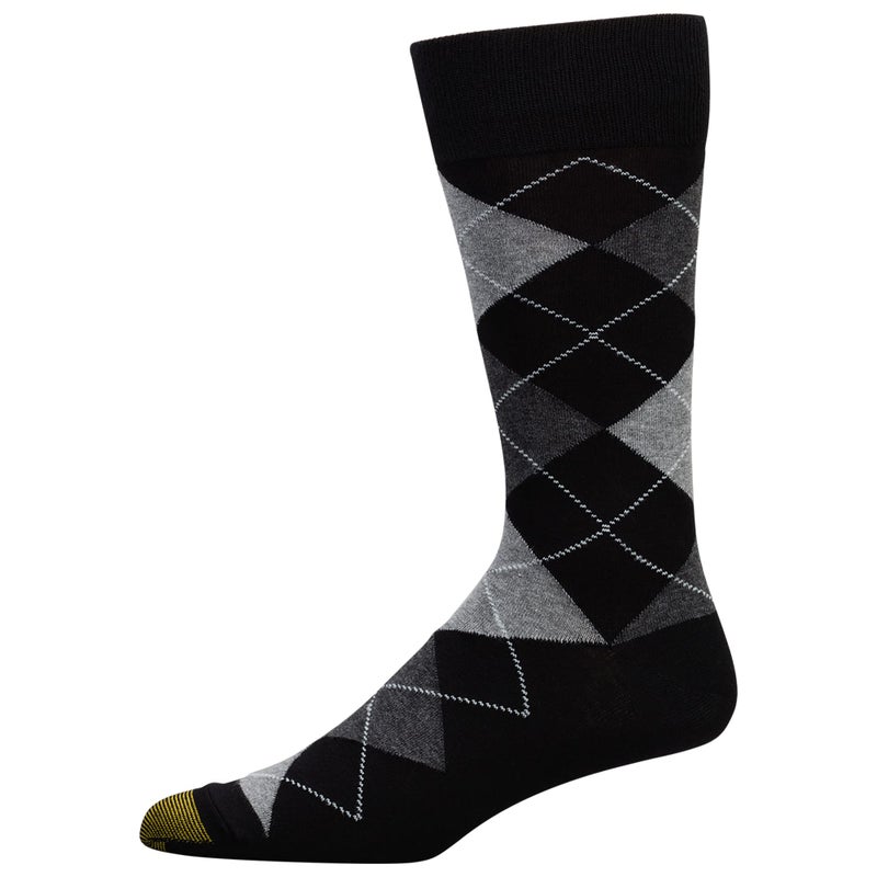 GOLDTOE Men's Carlyle Argyle Crew Dress Socks, 3-Pairs, Black Grey Argyle, Large - Image 3